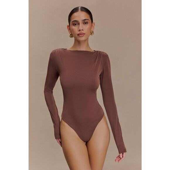 Meshki NEW Cheyenne Long Sleeve Plunge Back Bodysuit Bodycone Small - Picture 1 of 5
